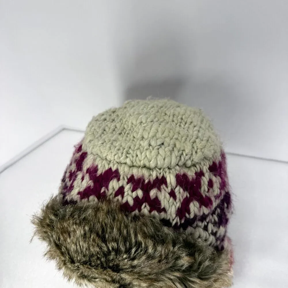 American Eagle Outfitters Trapper Hat Wool Blend Knit Faux Fur Ear Flap Y2K Vtg